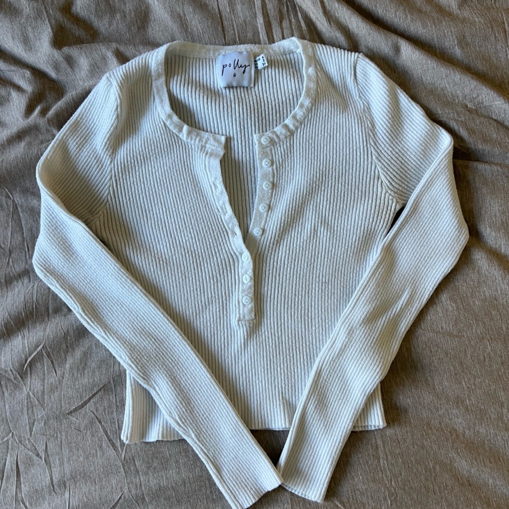 Princess Polly White Ribbed Buttoned Polo Blouse